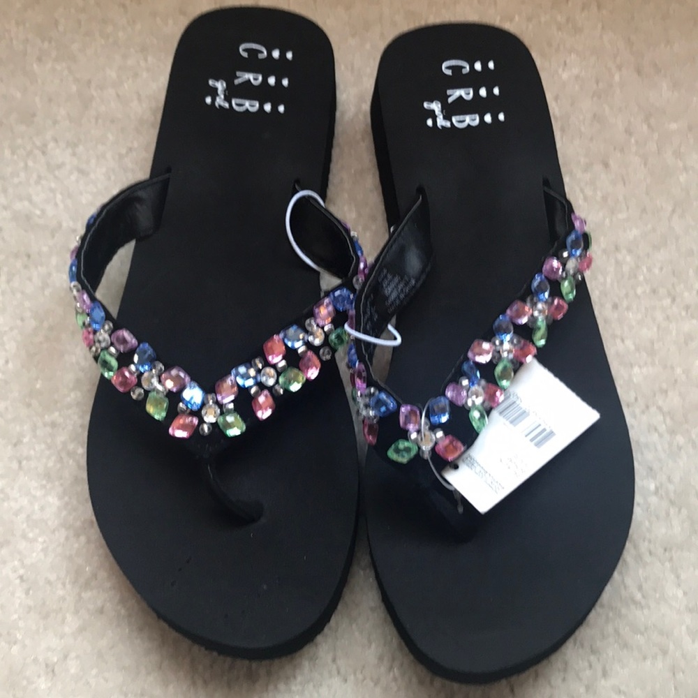 Kids Black Sandals with Colorful Gems